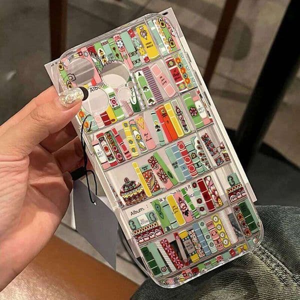 Creative Bookshelf Pattern Transparent Phone Case For iPhone 15 Pro Max 16 13 17 14 ProMax 12 11 Plus 7 8 XS XR Clear Drop Funda