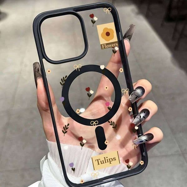 Simple Tulip Flower Clear Case iPhone 17 14 12 Pro Max 13 16 15 Plus 11 Cases For Magsafe Wireless Charing Shockproof Funda