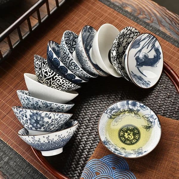 70ML Blue and White Porcelain Tea Cup Handmade Dragon Phoenix Fish Pavilion Chinese Kungfu Teacup Ceremony Teaware Master Cups 260701