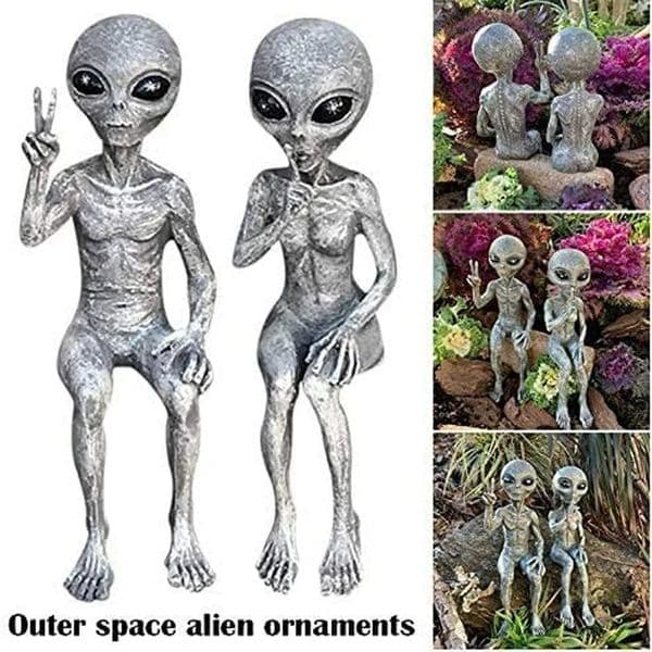 Martians Garden Figurine Set UFO Outer Space Alien Statue Home Indoor Outdoor Ornament Figure Toys Gift for Garden 260702