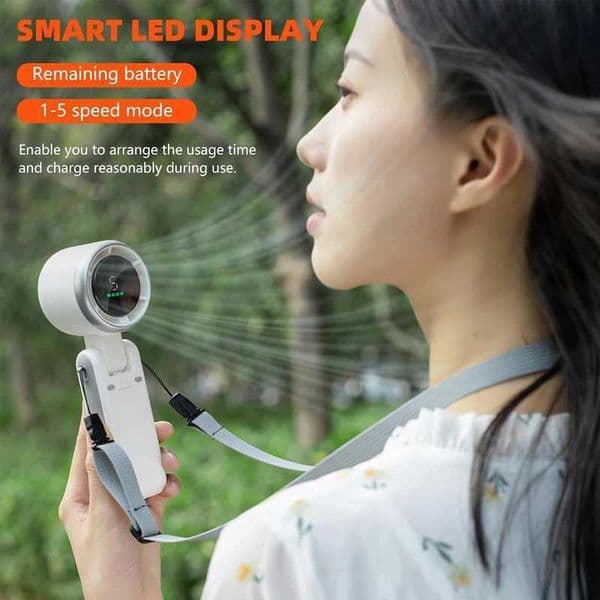 Handheld Mini Fan 5 Speed Foldable Mini Fan Portable Desk Outdoor Neck Hanging USB Rechargeable Fan Phone Stand Display Screen C260701