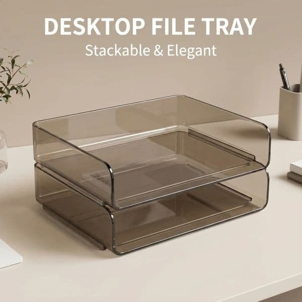Brown Stackable Acrylic Desk Organizer Large Capacity File Tray for A4 Documents Secure Groove n Smooth Rounded Corners 260702