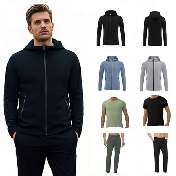 2026 Hot Men Jacket Pants Sports Sets Yoga High Quality Fitness Jackets Short Sleeve Breathable Casual T-shirt Straight-Leg Pants Short Pants Set thumbnail 2