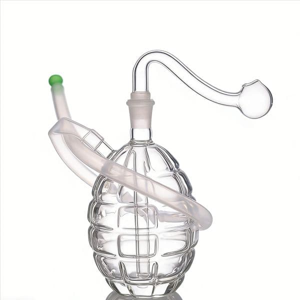 Wholesale Portable Clear Travel Grenade Shape Glass Oil burner pipe Mini Bubbler Water Bong With smoking Oil Burner Bowl Attachment and mouth tip