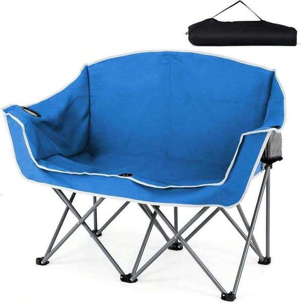 Double Camping Chair For 2 Oversized Folding Loveseat With Armrests Dual Cup Holders Carry Bag Heavy-Duty Portable Beach Lawn Chair Blue C260718