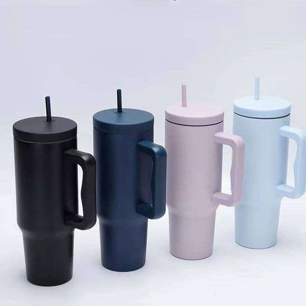 1Pc 40oz Stainless Steel Print with Straw Portable Large Capacity Cup Car Water Bottle 26L0401