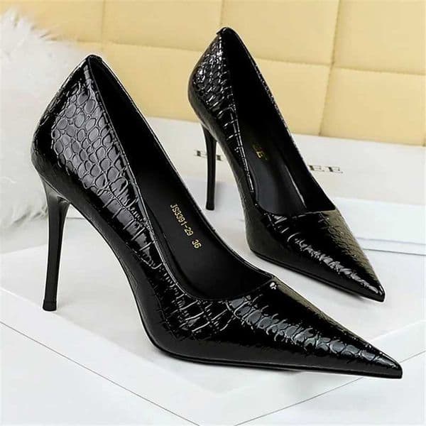 Women 10cm High Heels Stiletto Pumps Pointed Toe Green Nude Heels Office Lady Serpentine Patent Leather Wedding Party Prom Shoes X260401