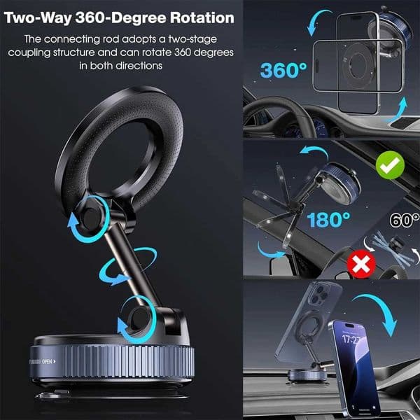 Magnetic Suction Cup Phone Mount for Magsafe 360 Adjustable Magnetic Car Phone Holder Pocket Size Foldable Car Mount S2641{category}