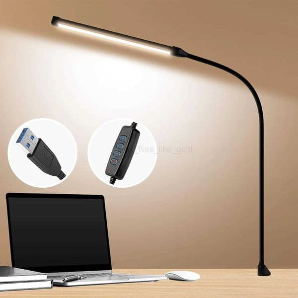A LED Desk lamp with Clamp Eye-Caring Clip on Lights for Home Office 3 Modes 10 Brightness Long Flexible GooseneckMetal H260401
