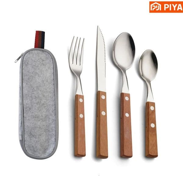 Stainless Steel travel utensils With Case Healthy Eco-Friendly Full Size Fork Spoon Portable Utensils Set With Storage Bag 260324