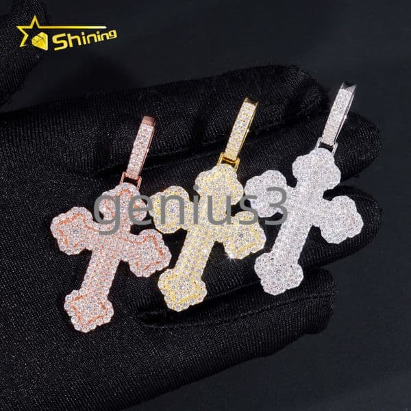 Ready to Ship Iced Out Cross Pendant Solid Silver with Moissanite Diamond Hip Hop Pendant Necklace Jewelry Wholesale