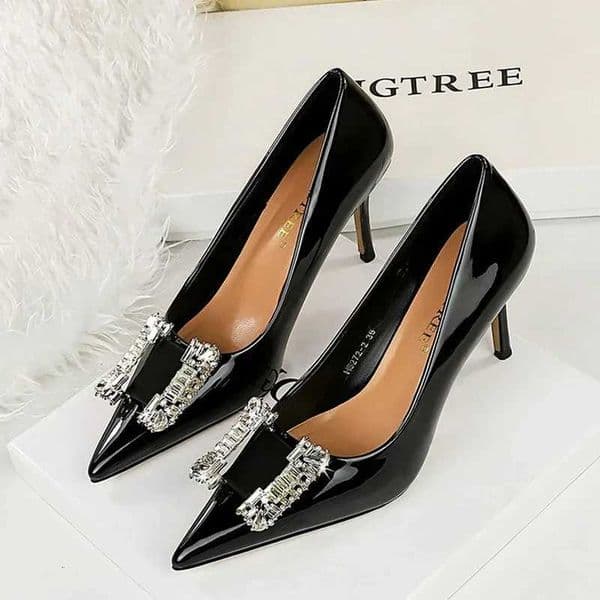 BIGTREE 2026 New Design Pointed Toe Women Pumps Thin Heels Square CRYSTAL Button Dress Party Shoes Zapatos Mujer X260401