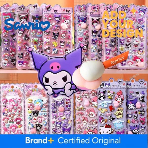 Designer Cute My Melody Kuromi Happy Buttocks Stickers Kawaii Sanrio Cartoon Soft Pinched Puffy 3D Relief Sticker Decoration Decals Gifts
