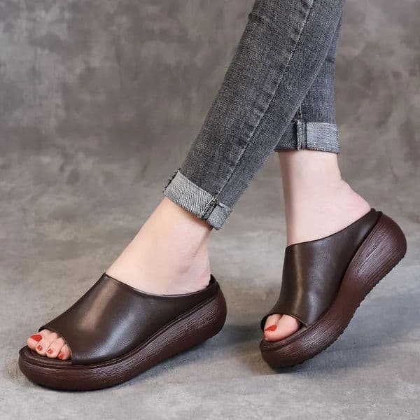Ladies Leather Slippers pu Sole Sandals for Women Sexy High Heel Mules Clogs Black Peep Toe Platform Mules Wedges Sandals Shoes 260331