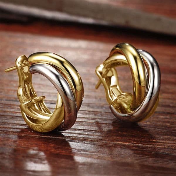 Mosquito Coil for Women Korean Retro Hong Kong Style Two-Tone Ear Clips Jewelry Metallic Elegant Earrings