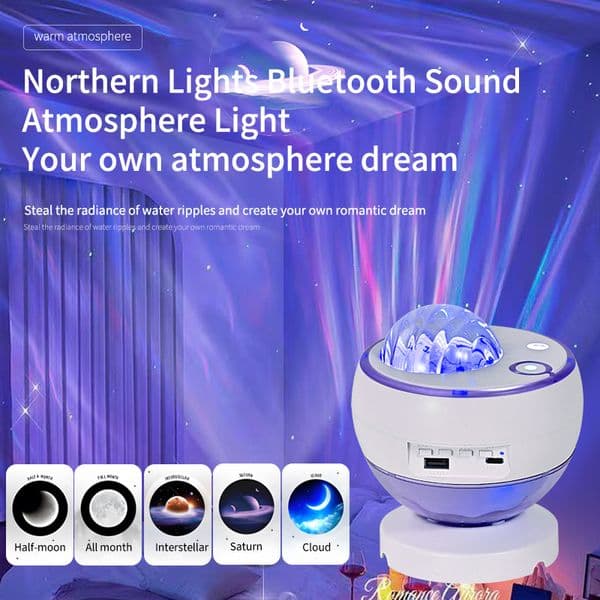 Northern Lights Star Projector Lamp, Bluetooth Speaker Atmosphere Light, Romantic Night Light for Bedroom, Couple Birthday Gift