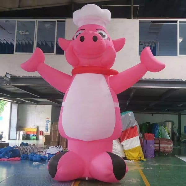 Free Shipping Cartoon-Shaped Inflatable Pink Pig Chef Balloon Perfect for Marketing Campaigns