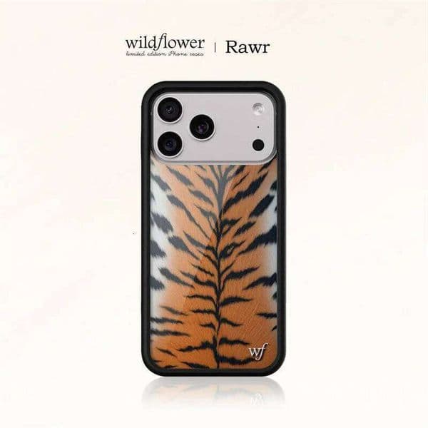 Wildflower ins Rawr Phone Case for iPhone 17 16 15 14 13 12 Pro Max Plus Vintage Tiger Stripe Pattern Leopard shockproof Cover 26H0401