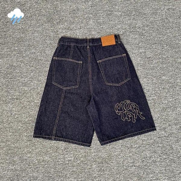 Men's Jeans Quality Men Women Unisex Vintage Dark Blue Jean Breeches Casual Embroidered Patchwork Splicing Denim Shorts