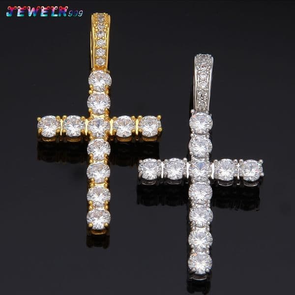 Newest Listing Gold Plated Square MoissaniteVVS Cross Pendant Necklaces Jewelry for Women Men Exquisite Gifts