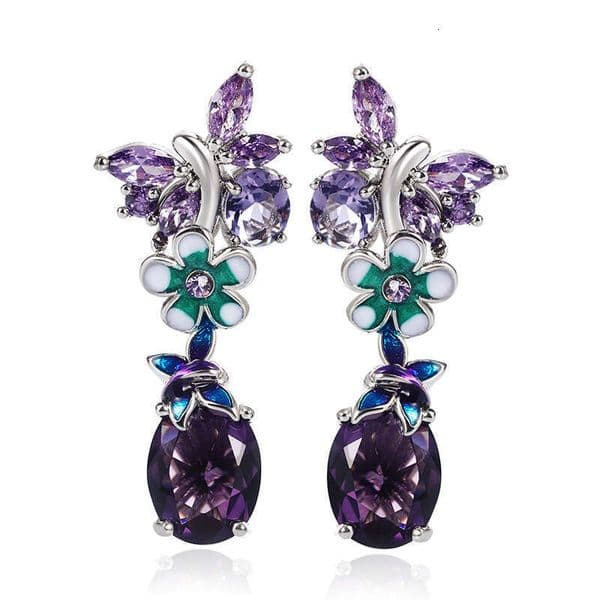 new model oval purple Moissanite flower earrings popular Jewelry butterfly earrings for women