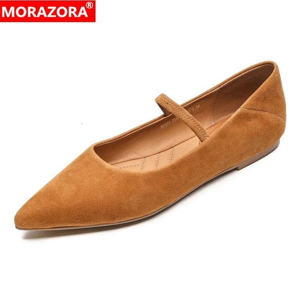 MORAZORA Suede Leather Mary Janes Flat Shoes Woman Pointed Toe Handmade Retro Ladies Spring Summer Flats Daily Shoes 260325