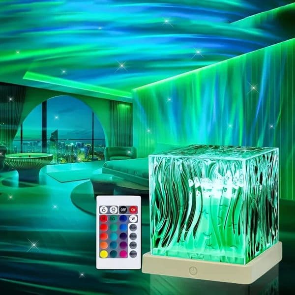 Ocean Wave Projector Light 16Colors Remote LED Aurora Night Light Home Office Water Ripple Crystal Lamp for Decorative Kids Gift 260326