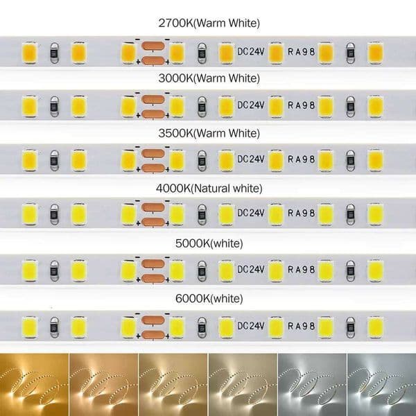 5mm 8mm Led Strip Light RA98 10mm PCB 2700K 3000K 3500K 4000K 5000K 6000K 5m 10m 24V 2835 120 240 LEDs Flexible Tape Lighting 26Y0331