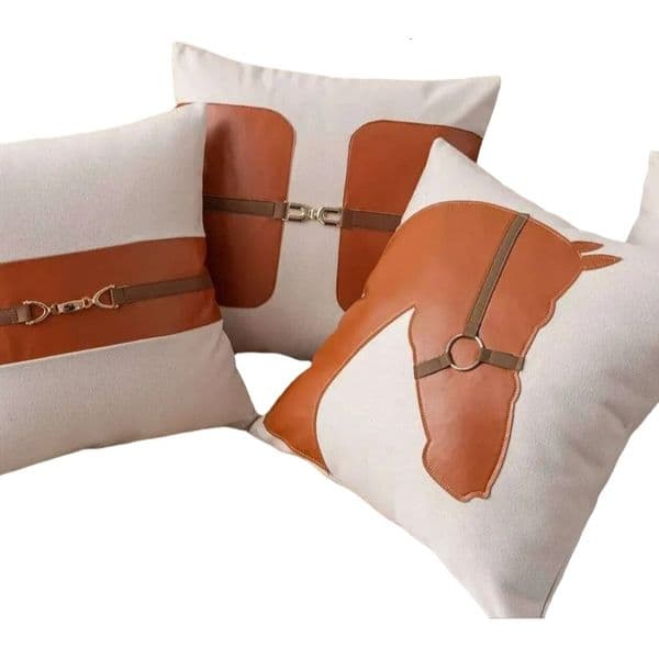 Saddle Pattern Faux Leather Slub Cotton Throw Pillowcases Decorative Cushion Covers for Sofa Bed Living Room Bedroom Home Decor