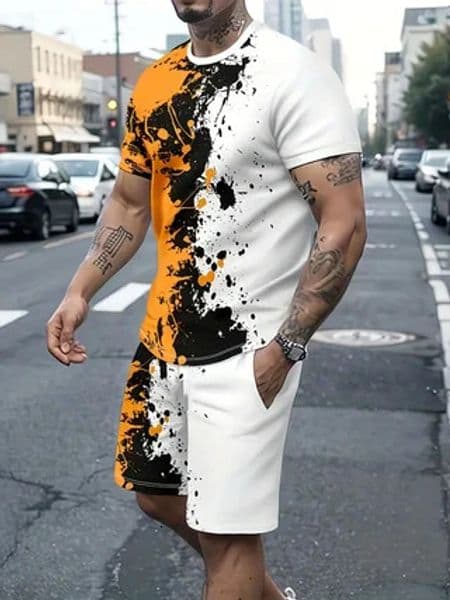 Mens Suit Casual Simple Pattern Printing Tshirt Hawaiian Vacation Two Piece Quick Drying Short Sleeved Men Set 260401BANJIA