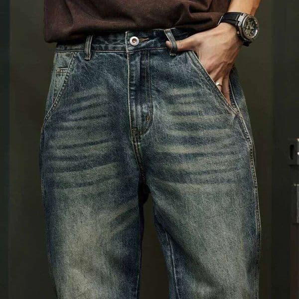 Trendy Harem Pants, Fashionable Splicing Design, Retro Jeans, High Quality Sports Loose Denim Brand Men's Clothing S260327