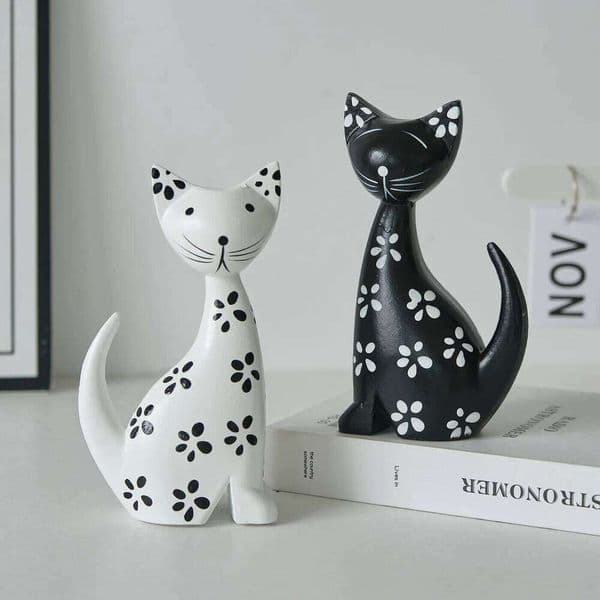 Black & White Couple Spotted Kitten Ornament, Nordic Minimalist Wooden Cat Ornament - Cute Cat, Desktop Decoration 26Y0401