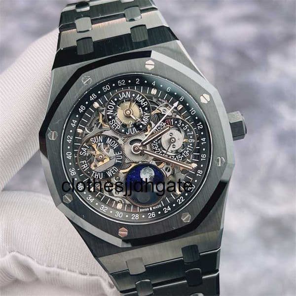Designer Watches RoyalOak Series 26585ce Perpetual Calendar Moon Phase Automatic Mechanical Mens Watch Hollow Dial UPHZ