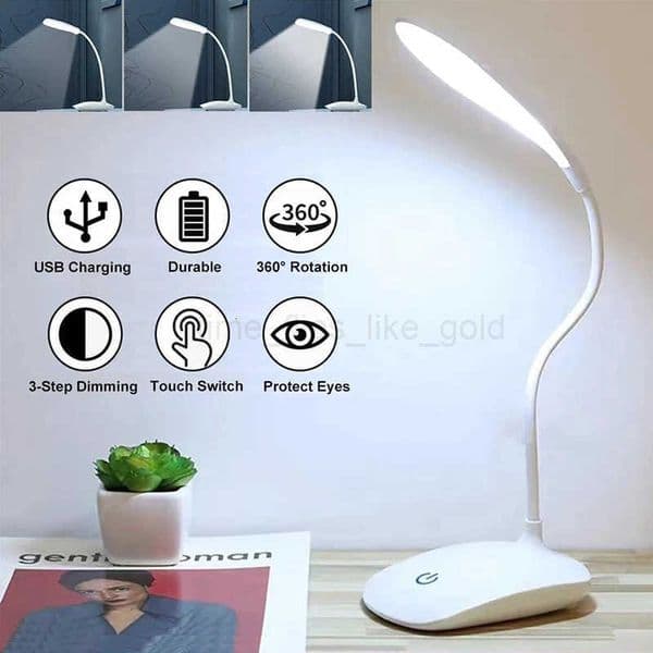 Portable USB Rechargeable LED Desk Lamp Touch 3 Modes Dimming Table Lamp Eye Protection For Office Bedroom Bedside Reading Light H260401