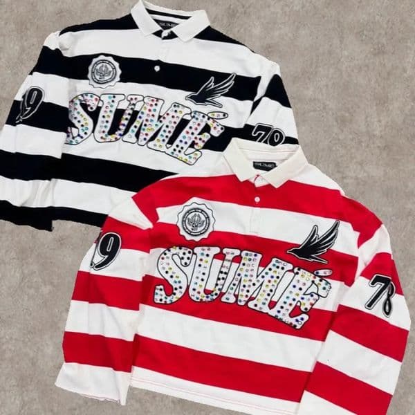 Y2K Retro Long Sleeve Polo Stripe Sume Embroidery Pattern Shirt Men Trend Sport Hip Hop Casual Streetwear Unisex Boxy Clothing 260331