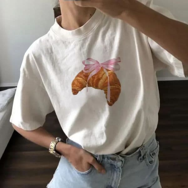 Fashion American Ins Personality Simple Printed T-shirt in Summer Y2K Pink Bread Cute Womens Style Clothing Half-sleeved Top 260331BJ