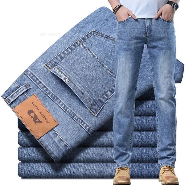 2026 Spring and Summer Thin Mens Light Blue Jeans Classic Style Business Fashion Stretch Fabric Straight Pants Male 260331