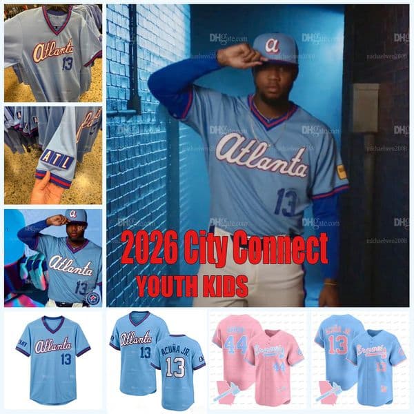 YOUTH KIDS Atlantas Braves 2026 City Connect Jersey Ronald Acuna Jr. Michael Harris II Austin Riley Matt Olson Mauricio Dubon Ozzie Albies Baldwin Suarez Strider 123