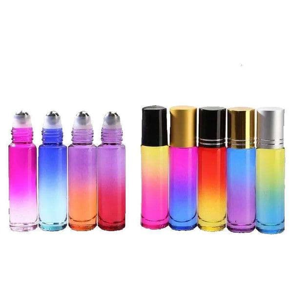 wholesale Color gradient 10 ml Glass Essential Oils Roll-on with Stainless Steel Balls Roller Bottles 9 Colors
