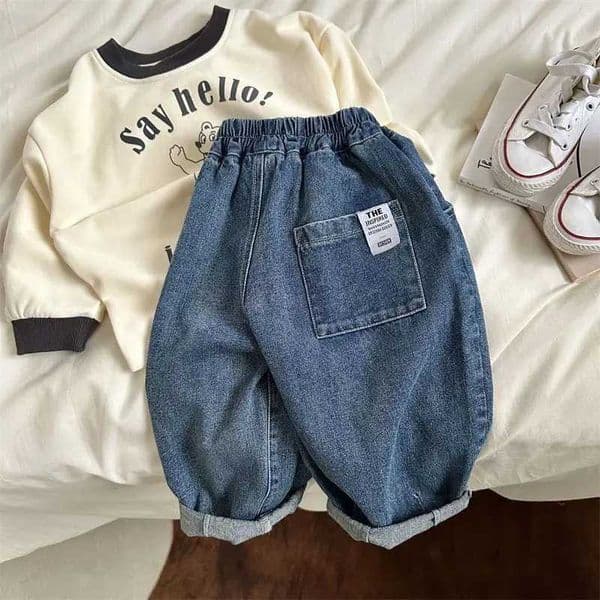 2025 Autumn Kids Denim Pants Loose Fit Jeans for Boys And Girls Casual Trendy Outdoor Clothing 2-7T Trendy Baby Childrens PantsT260401