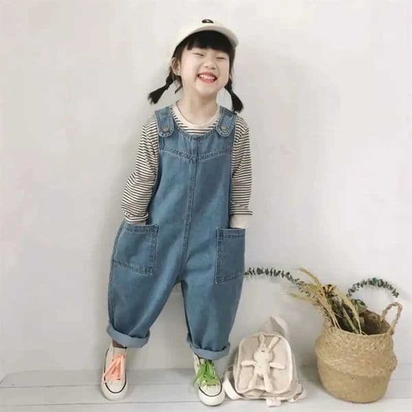 Girls Korean Style Fashion Denim Overalls New Childrens Loose Denim Overalls Baby Girl Casual Versatile High-waisted JeansT260401