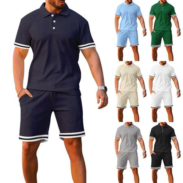 2026 Summer Men's Short Sleeve Set Polo Shirt Short Sleeve Shorts Sports Casual Two-Piece Set