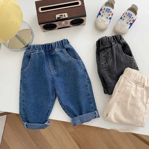 7277-1 Baby Boys Denim Pants Solid Color Infants Baby Pants Jeans Casual PantsT260401