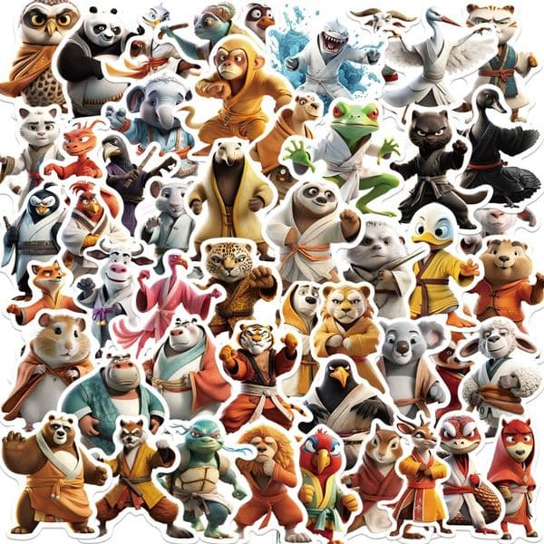 50 Creative Kung Fu Animal Graffiti Stickers Animation Style Notebook Skateboard Luggage Waterproof Stickers Wholesale