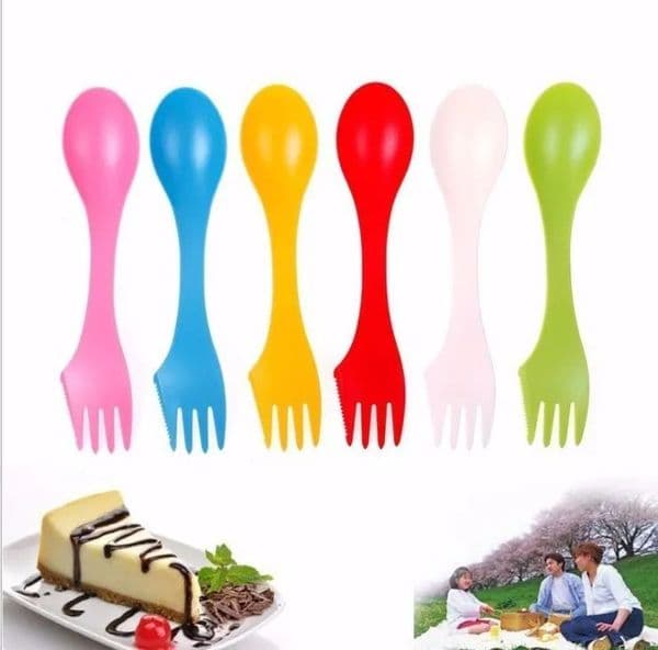 New Spoon Fork Knife Plastic Travel Cutlery Sets Camping Utensils Spork Combo Gadget Flatware 3 In 1 Dinning Tool