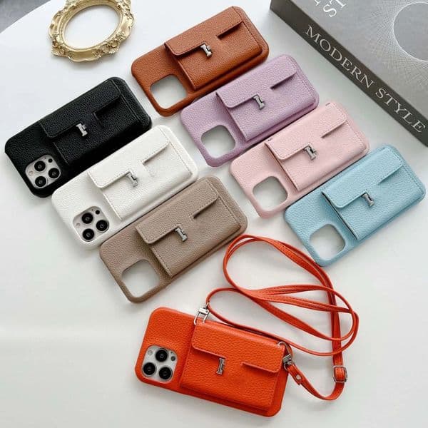 Designer Case for iPhone 15 14 Pro Max 13 12 11 Fashion Cross body Wallet Card Holder Gold Edging Luxury Mobile Cover