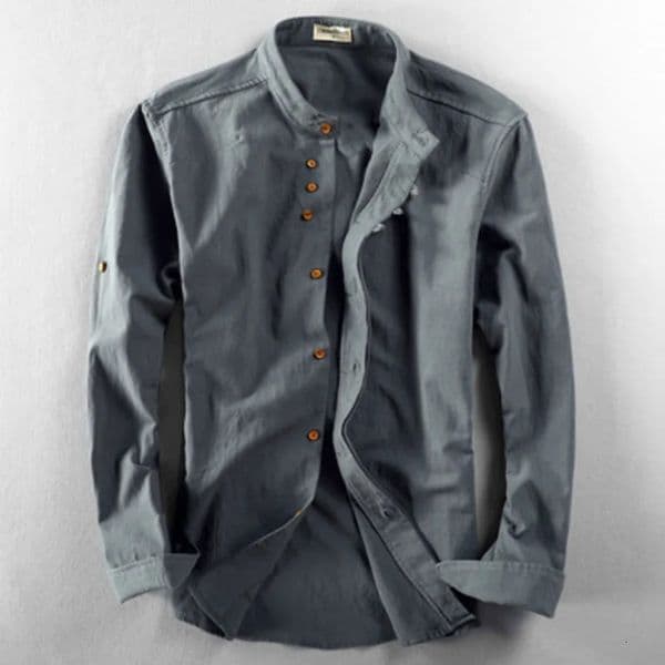 Spring Mens Shirt Japan Vintage Style Premium Linen Stand Collar Slim Fit Single Breasted Simple n Casual Shirts Fashion 260331