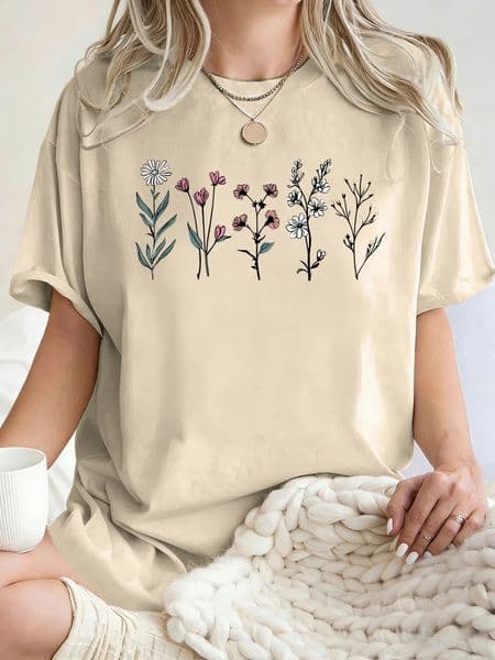 All Kinds Of Beautiful Flowers Printed TShirt Women Cotton Loose T Shirts AllMatch Summer Clothing Comfortable Y2K Streetwear 260331