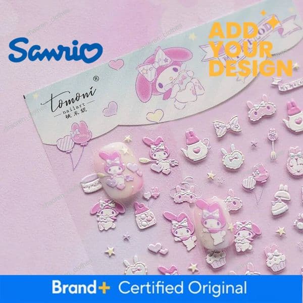 Designer 1Pcs 5D Embossed Cartoon My Melody Nail Stickers Animation Cute Hello Kitty Stickers Kuromi Nail Supplies Dly Stickers For Nails