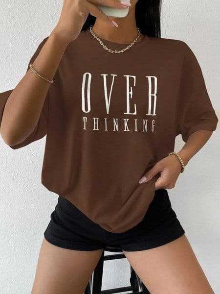 Over Thinking Letter Print Women Cotton Short Slve Breathable Vintage O-Neck Tops All-math Casual T-Shirts Female T Clothing Z260331